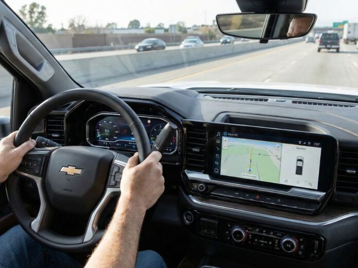 Motorista utilizando smartphone na cabine do veículo, exemplificando como a tecnologia para motoristas facilita a rotina e aumenta a segurança na estrada.