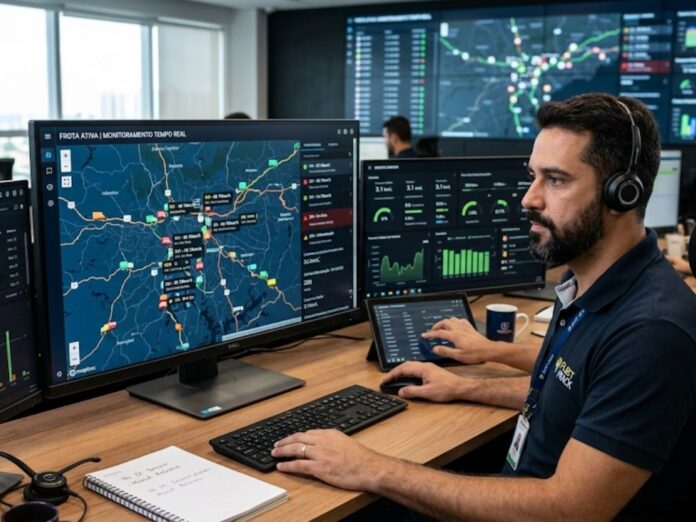 Gestor de frota analisando e usando a telemetria em seu dia a dia